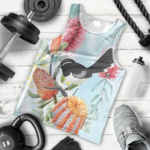 Willie wagtail Australia Men Tank Top Banksia Bottlebrushes Watercolor Stylized - Aussie Hoodie