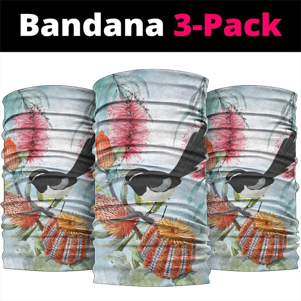 Willie wagtail Australia Neck Gaiter Banksia Bottlebrushes Watercolor Stylized - Aussie Hoodie