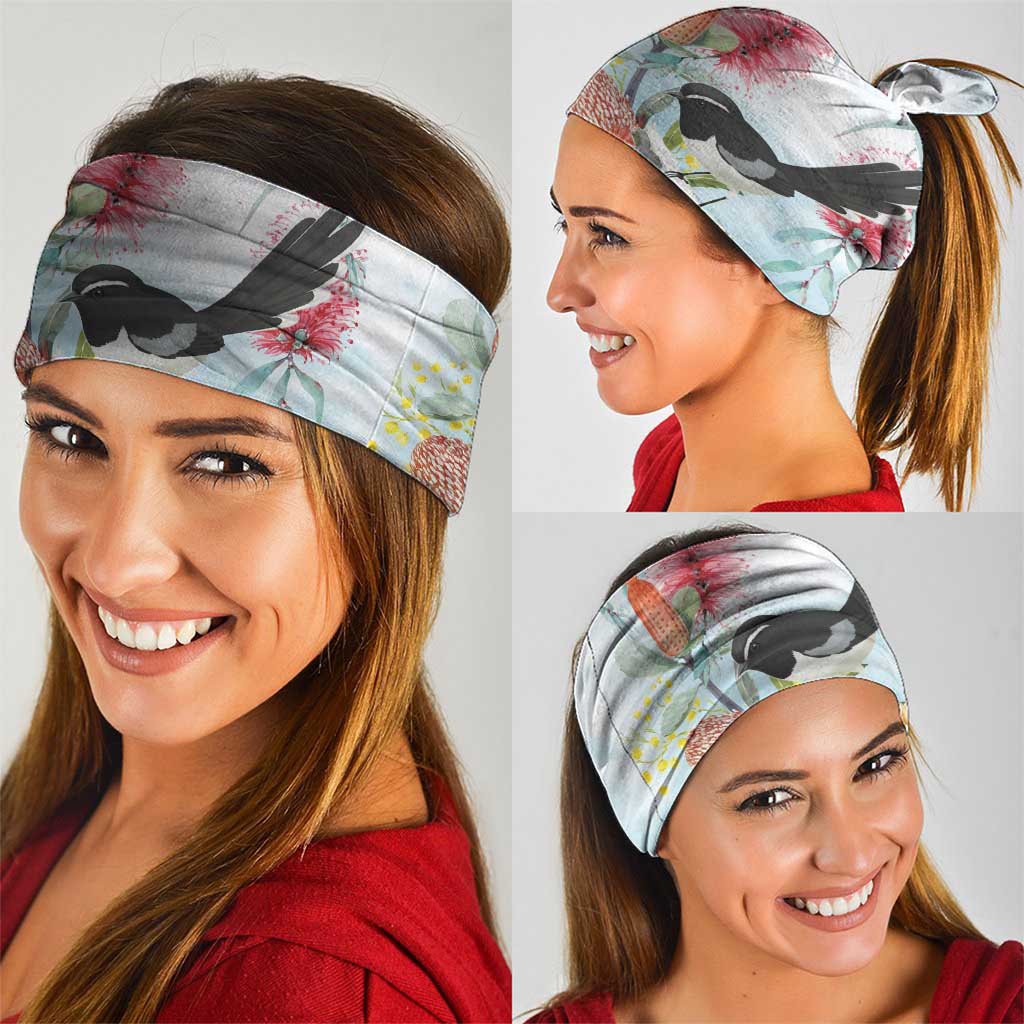 Willie wagtail Australia Neck Gaiter Banksia Bottlebrushes Watercolor Stylized - Aussie Hoodie
