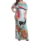 Willie wagtail Australia Off Shoulder Maxi Dress Banksia Bottlebrushes Watercolor Stylized - Aussie Hoodie
