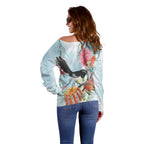 Willie wagtail Australia Off Shoulder Sweater Banksia Bottlebrushes Watercolor Stylized - Aussie Hoodie