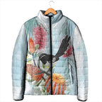 Willie wagtail Australia Padded Jacket Banksia Bottlebrushes Watercolor Stylized - Aussie Hoodie