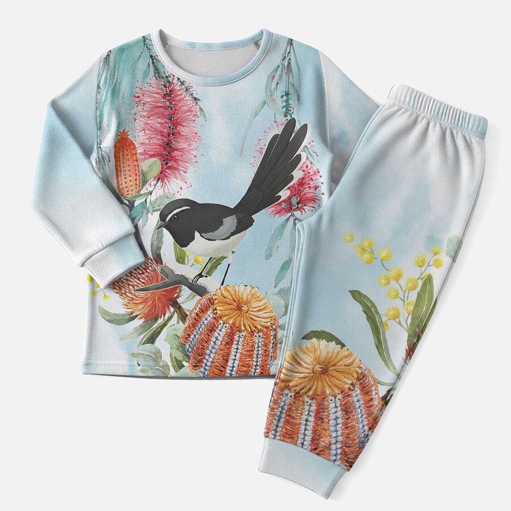 Willie wagtail Australia Christmas Pajama Set Banksia Bottlebrushes Watercolor Stylized - Aussie Hoodie