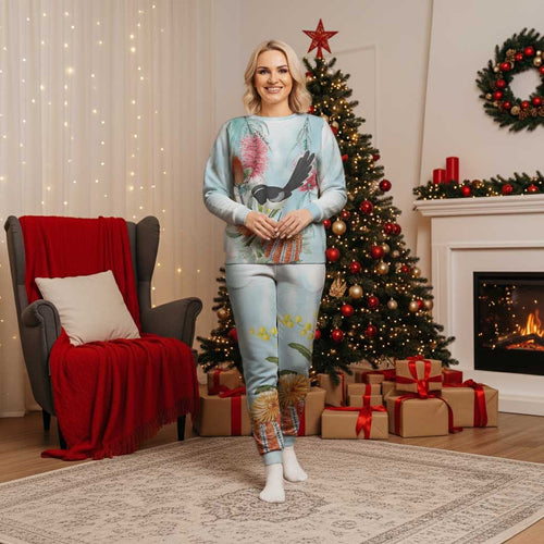 Willie wagtail Australia Christmas Pajama Set Banksia Bottlebrushes Watercolor Stylized - Aussie Hoodie