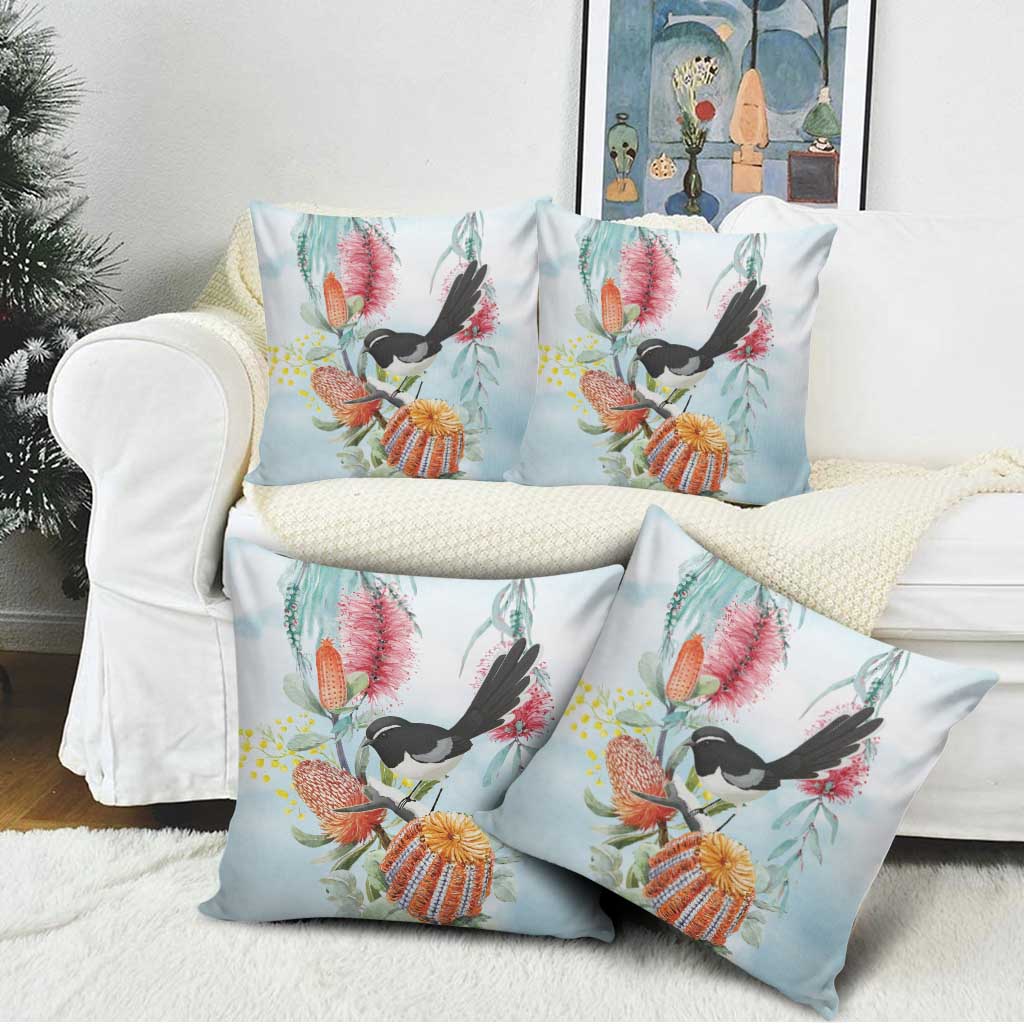 Willie wagtail Australia Pillow Cover Banksia Bottlebrushes Watercolor Stylized - Aussie Hoodie