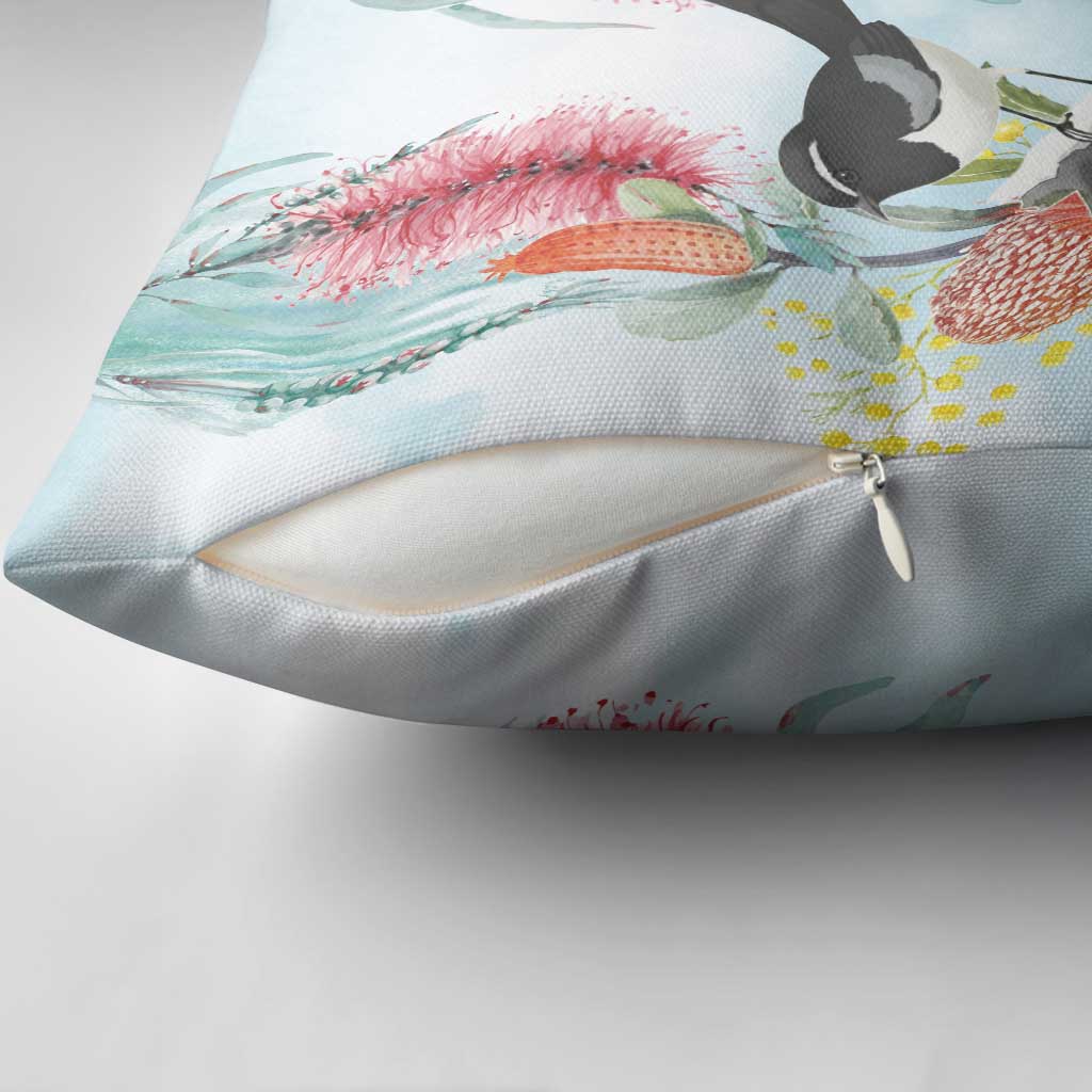 Willie wagtail Australia Pillow Cover Banksia Bottlebrushes Watercolor Stylized - Aussie Hoodie