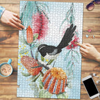 Willie wagtail Australia Puzzle Banksia Bottlebrushes Watercolor Stylized - Aussie Hoodie
