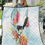 Willie wagtail Australia Quilt Banksia Bottlebrushes Watercolor Stylized - Aussie Hoodie
