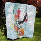 Willie wagtail Australia Quilt Banksia Bottlebrushes Watercolor Stylized - Aussie Hoodie