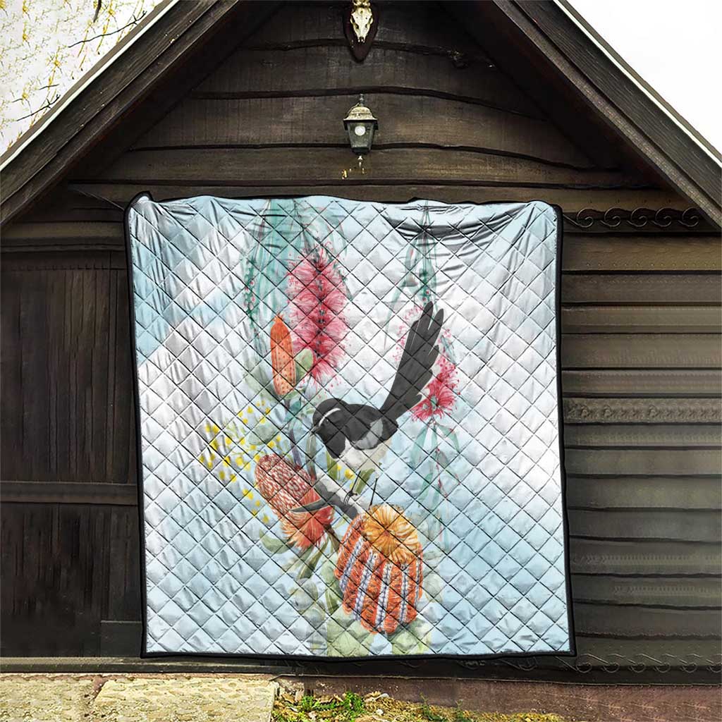 Willie wagtail Australia Quilt Banksia Bottlebrushes Watercolor Stylized - Aussie Hoodie