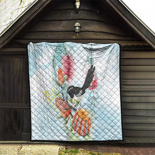Willie wagtail Australia Quilt Banksia Bottlebrushes Watercolor Stylized - Aussie Hoodie