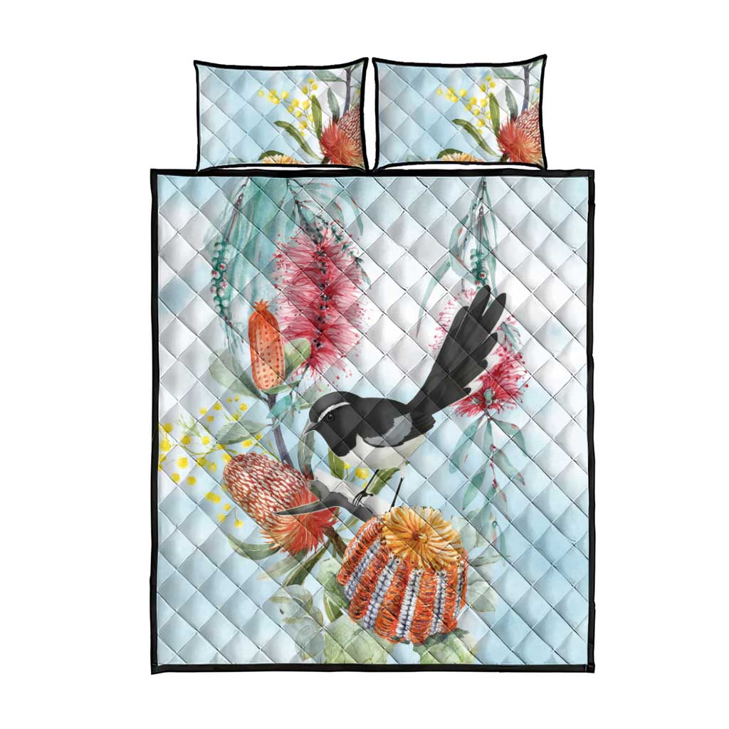 Willie wagtail Australia Quilt Bed Set Banksia Bottlebrushes Watercolor Stylized - Aussie Hoodie
