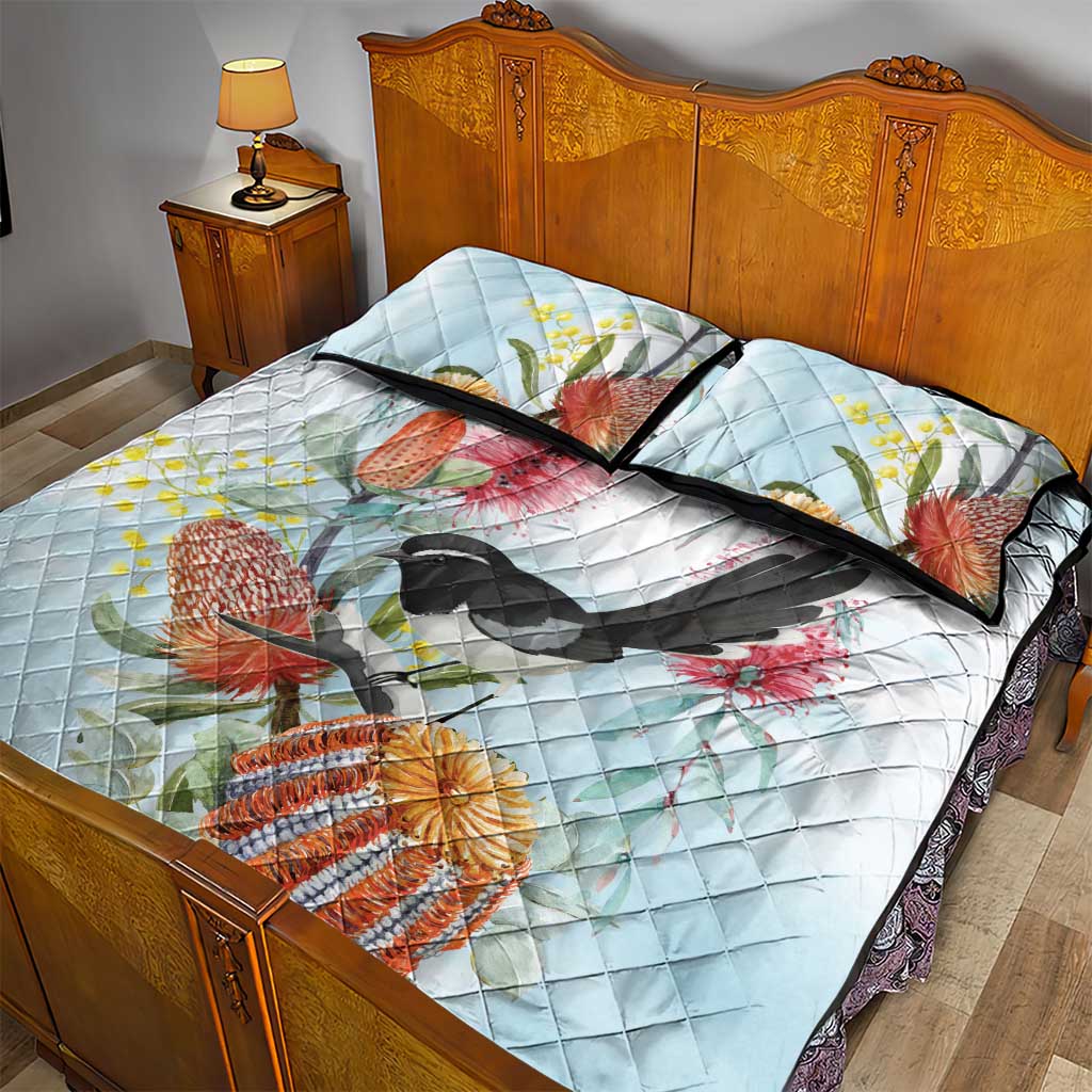 Willie wagtail Australia Quilt Bed Set Banksia Bottlebrushes Watercolor Stylized - Aussie Hoodie