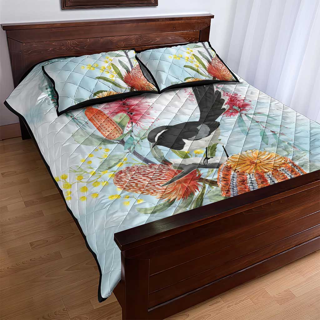 Willie wagtail Australia Quilt Bed Set Banksia Bottlebrushes Watercolor Stylized - Aussie Hoodie