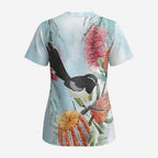 Willie wagtail Australia Scrub Top Banksia Bottlebrushes Watercolor Stylized - Aussie Hoodie