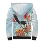 Willie wagtail Australia Sherpa Hoodie Banksia Bottlebrushes Watercolor Stylized - Aussie Hoodie