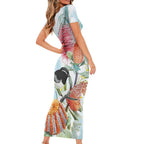 Willie wagtail Australia Short Sleeve Bodycon Dress Banksia Bottlebrushes Watercolor Stylized - Aussie Hoodie