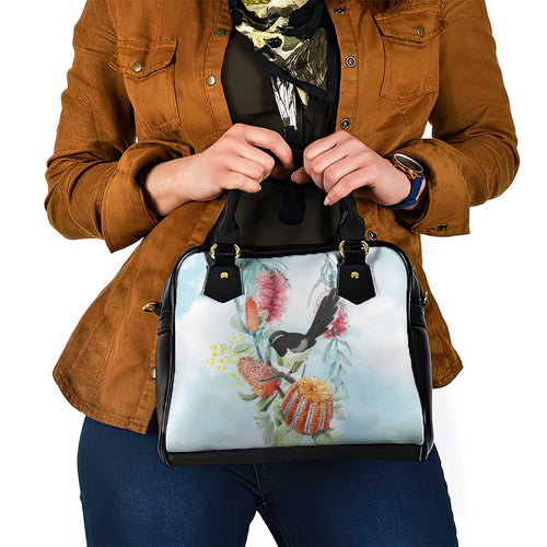 Willie wagtail Australia Shoulder Handbag Banksia Bottlebrushes Watercolor Stylized - Aussie Hoodie