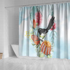 Willie wagtail Australia Shower Curtain Banksia Bottlebrushes Watercolor Stylized - Aussie Hoodie