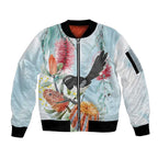 Willie wagtail Australia Sleeve Zip Bomber Jacket Banksia Bottlebrushes Watercolor Stylized - Aussie Hoodie