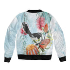 Willie wagtail Australia Sleeve Zip Bomber Jacket Banksia Bottlebrushes Watercolor Stylized - Aussie Hoodie