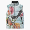 Willie wagtail Australia Sleeveless Puffer Jacket Banksia Bottlebrushes Watercolor Stylized - Aussie Hoodie