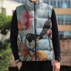 Willie wagtail Australia Sleeveless Puffer Jacket Banksia Bottlebrushes Watercolor Stylized - Aussie Hoodie