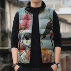 Willie wagtail Australia Sleeveless Puffer Jacket Banksia Bottlebrushes Watercolor Stylized - Aussie Hoodie