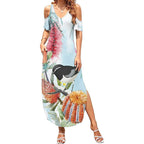 Willie wagtail Australia Summer Maxi Dress Banksia Bottlebrushes Watercolor Stylized - Aussie Hoodie