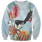 Willie wagtail Australia Sweatshirt Banksia Bottlebrushes Watercolor Stylized - Aussie Hoodie