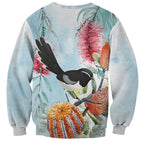 Willie wagtail Australia Sweatshirt Banksia Bottlebrushes Watercolor Stylized - Aussie Hoodie