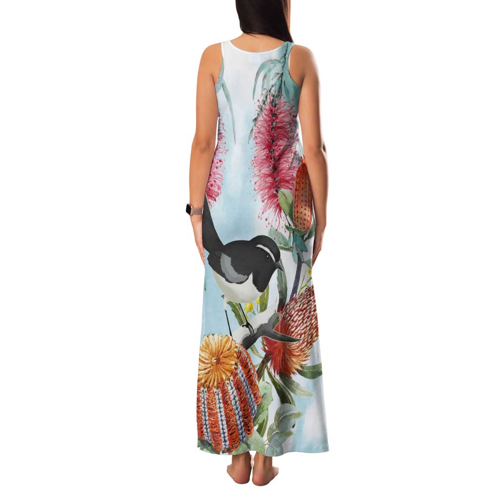 Willie wagtail Australia Tank Maxi Dress Banksia Bottlebrushes Watercolor Stylized - Aussie Hoodie