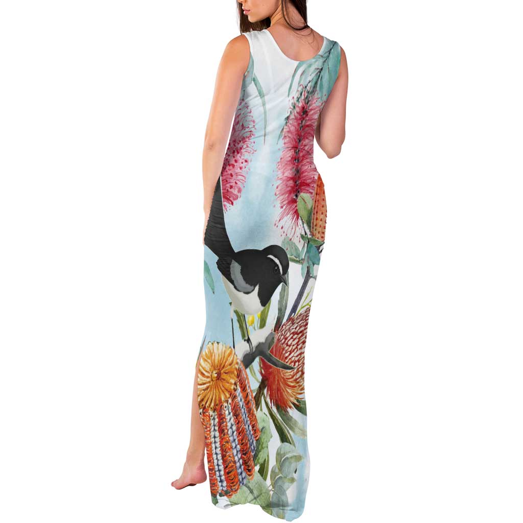 Willie wagtail Australia Tank Maxi Dress Banksia Bottlebrushes Watercolor Stylized - Aussie Hoodie