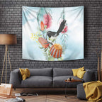 Willie wagtail Australia Tapestry Banksia Bottlebrushes Watercolor Stylized - Aussie Hoodie