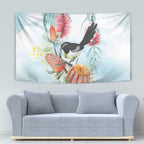 Willie wagtail Australia Tapestry Banksia Bottlebrushes Watercolor Stylized - Aussie Hoodie