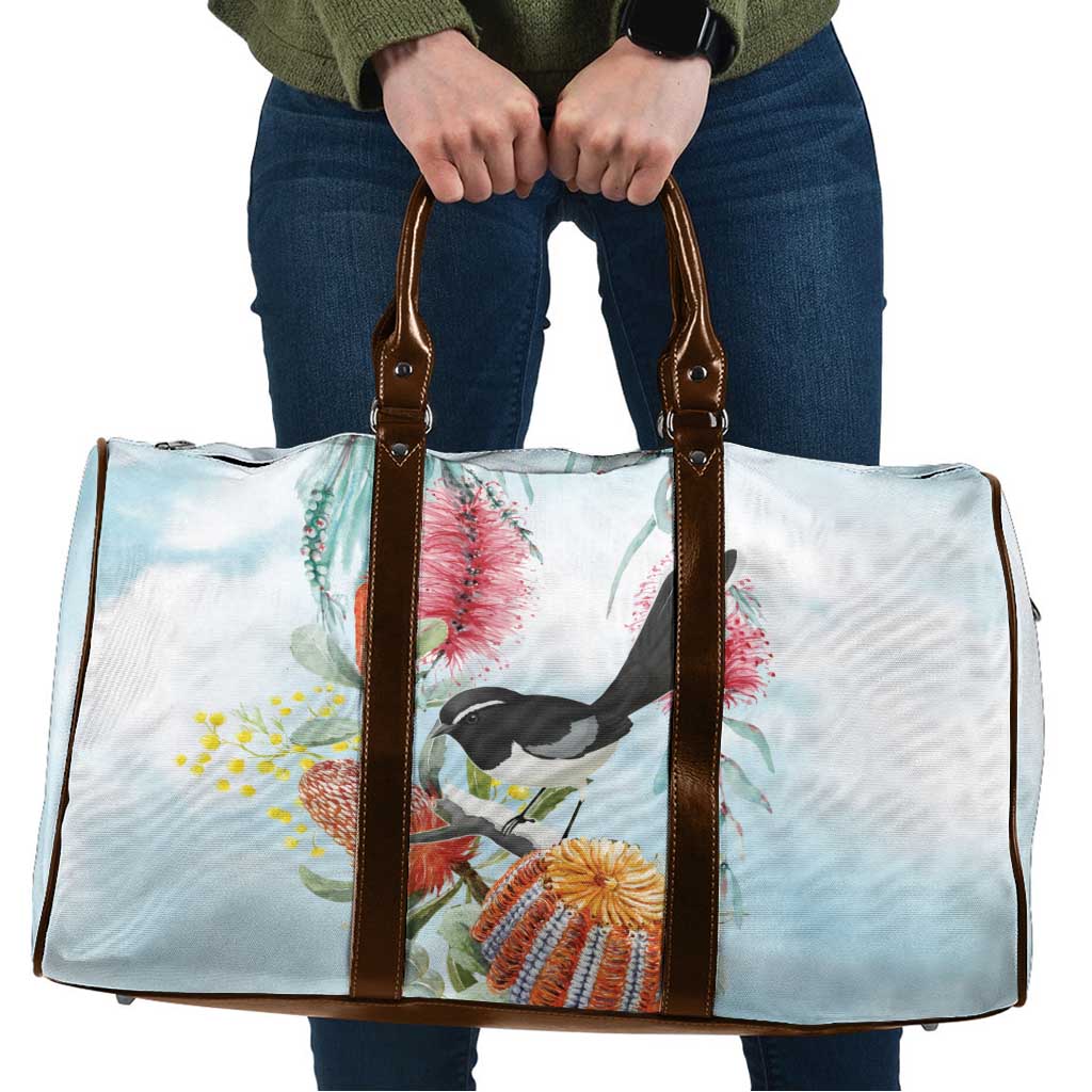 Willie wagtail Australia Travel Bag Banksia Bottlebrushes Watercolor Stylized - Aussie Hoodie