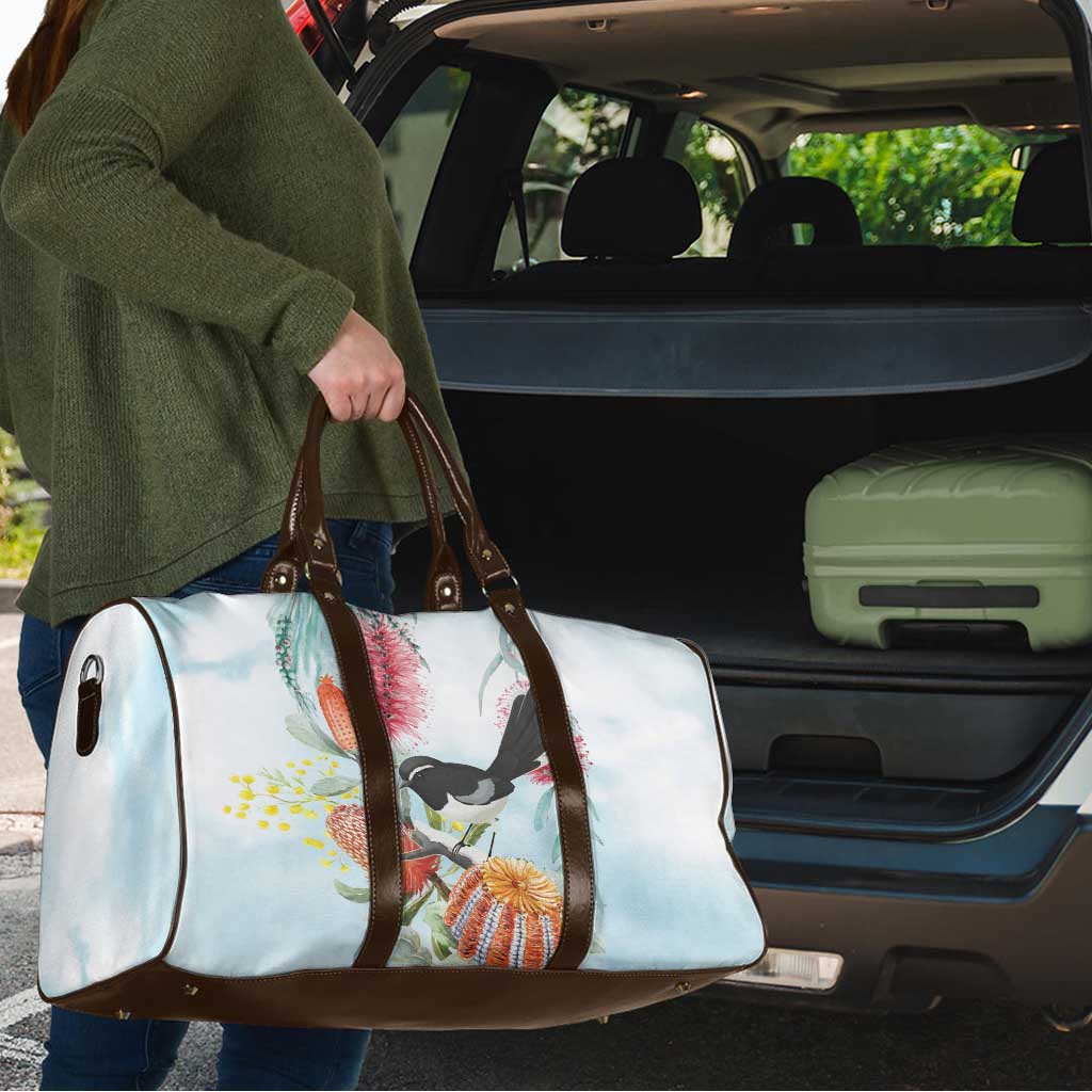 Willie wagtail Australia Travel Bag Banksia Bottlebrushes Watercolor Stylized - Aussie Hoodie