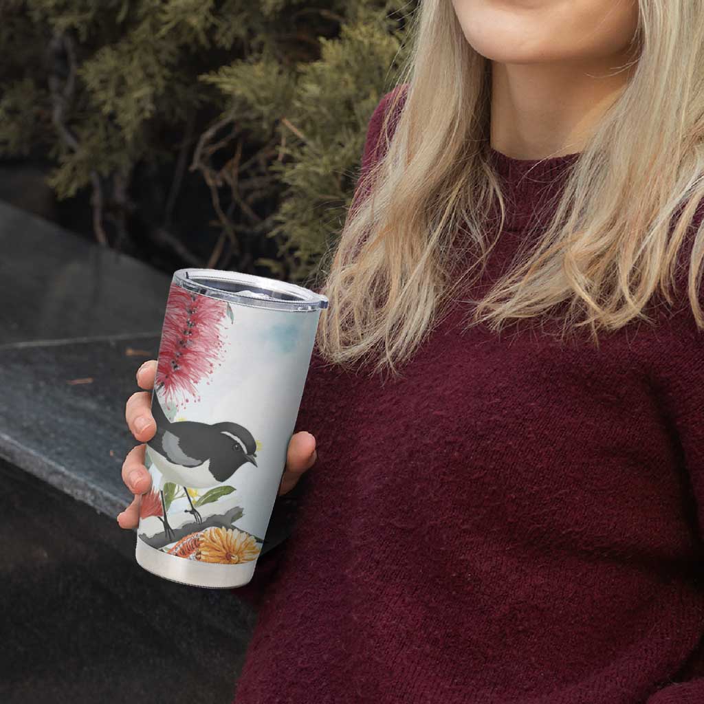 Willie wagtail Australia Tumbler Cup Banksia Bottlebrushes Watercolor Stylized - Aussie Hoodie