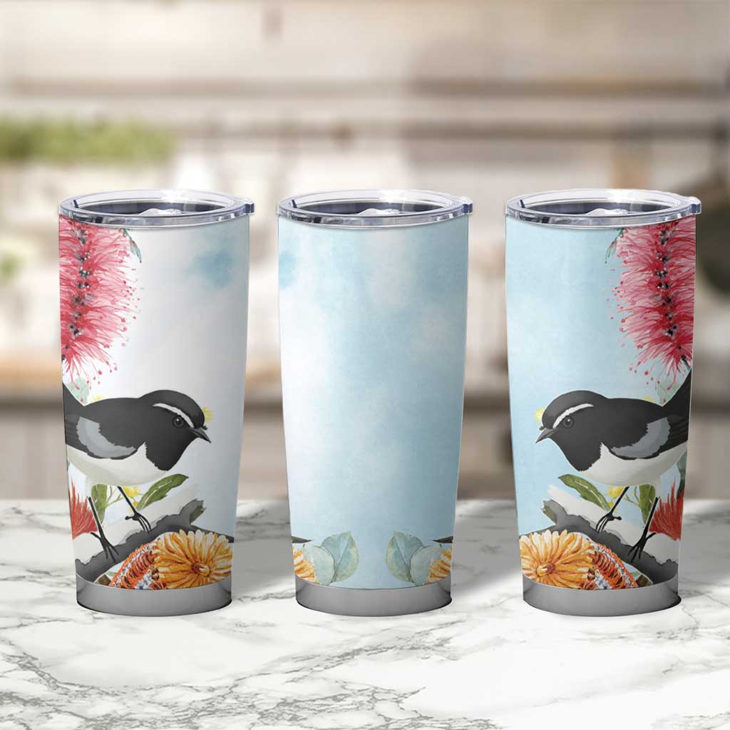 Willie wagtail Australia Tumbler Cup Banksia Bottlebrushes Watercolor Stylized - Aussie Hoodie