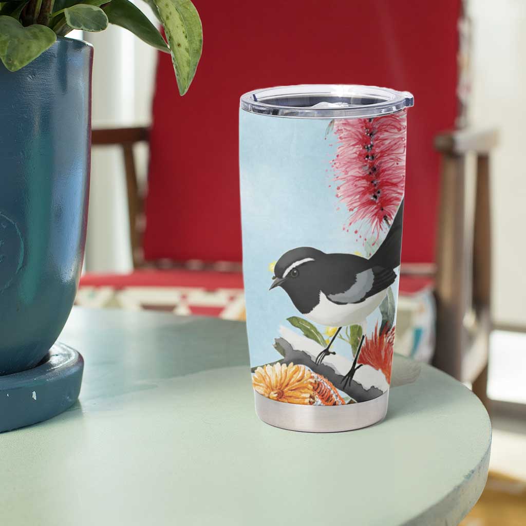 Willie wagtail Australia Tumbler Cup Banksia Bottlebrushes Watercolor Stylized - Aussie Hoodie