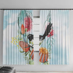 Willie wagtail Australia Window Curtain Banksia Bottlebrushes Watercolor Stylized - Aussie Hoodie