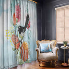 Willie wagtail Australia Window Curtain Banksia Bottlebrushes Watercolor Stylized - Aussie Hoodie