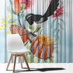 Willie wagtail Australia Window Curtain Banksia Bottlebrushes Watercolor Stylized - Aussie Hoodie