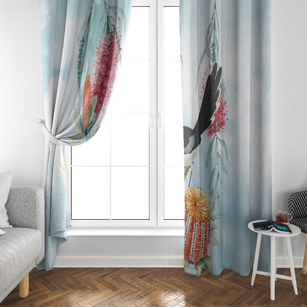 Willie wagtail Australia Window Curtain Banksia Bottlebrushes Watercolor Stylized - Aussie Hoodie