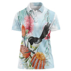 Willie wagtail Australia Women Polo Shirt Banksia Bottlebrushes Watercolor Stylized - Aussie Hoodie