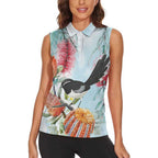 Willie wagtail Australia Women Sleeveless Polo Shirt Banksia Bottlebrushes Watercolor Stylized - Aussie Hoodie
