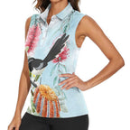 Willie wagtail Australia Women Sleeveless Polo Shirt Banksia Bottlebrushes Watercolor Stylized - Aussie Hoodie