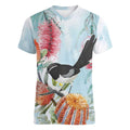Willie wagtail Australia Women V-Neck T-Shirt Banksia Bottlebrushes Watercolor Stylized - Aussie Hoodie