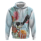 Willie wagtail Australia Zip Hoodie Banksia Bottlebrushes Watercolor Stylized - Aussie Hoodie