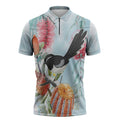 Willie wagtail Australia Zipper Polo Shirt Banksia Bottlebrushes Watercolor Stylized - Aussie Hoodie